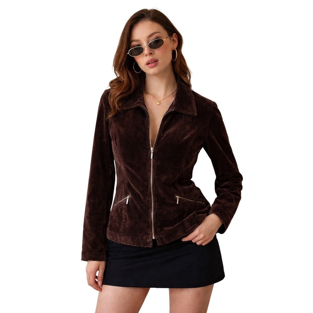 BEBE San Francisco VTG Rich Brown Velvet Jacket 90s Zip Up Office Siren size 10